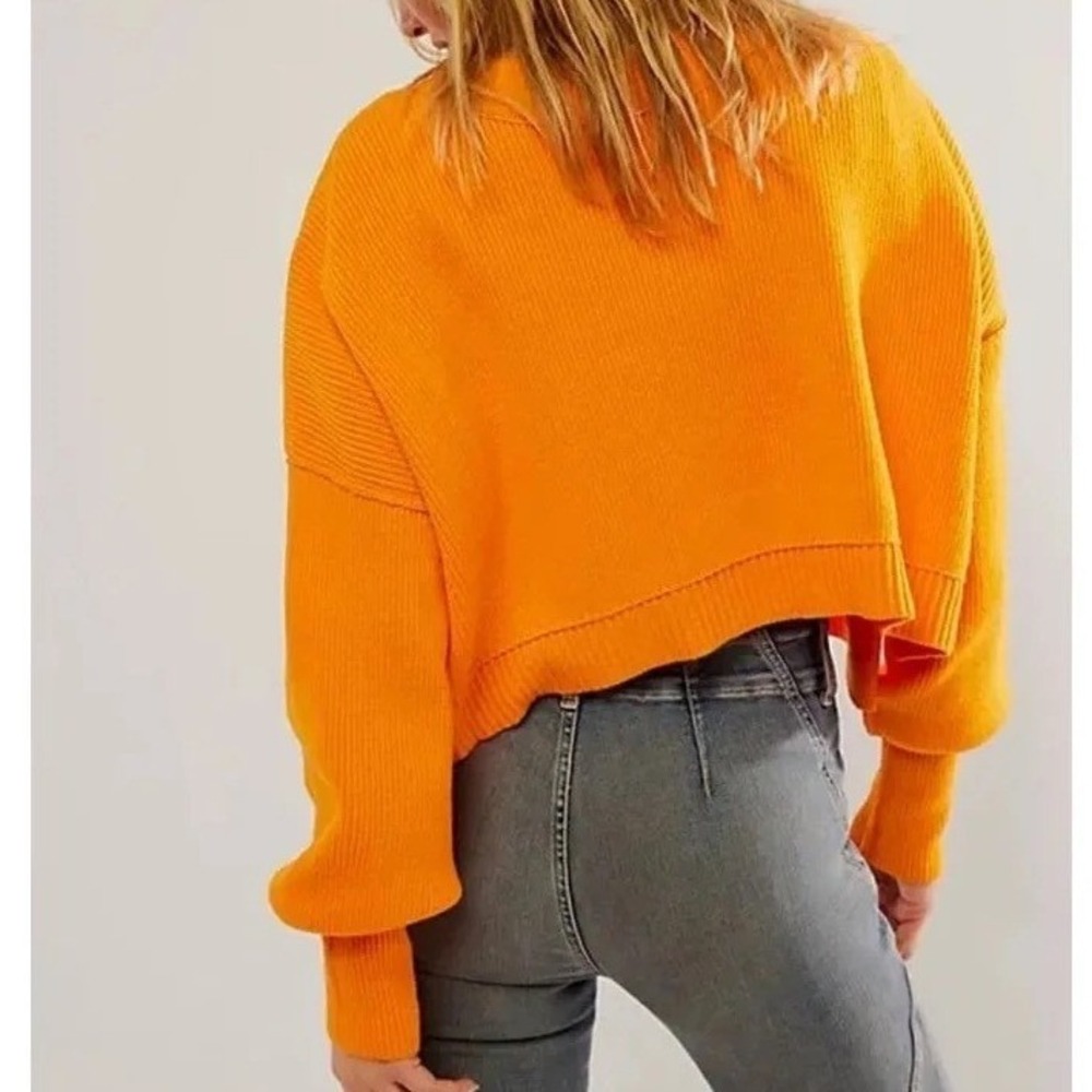 Free People Women's Easy Street Cropped Sweater Boxy Bright Marigold NWOT XS